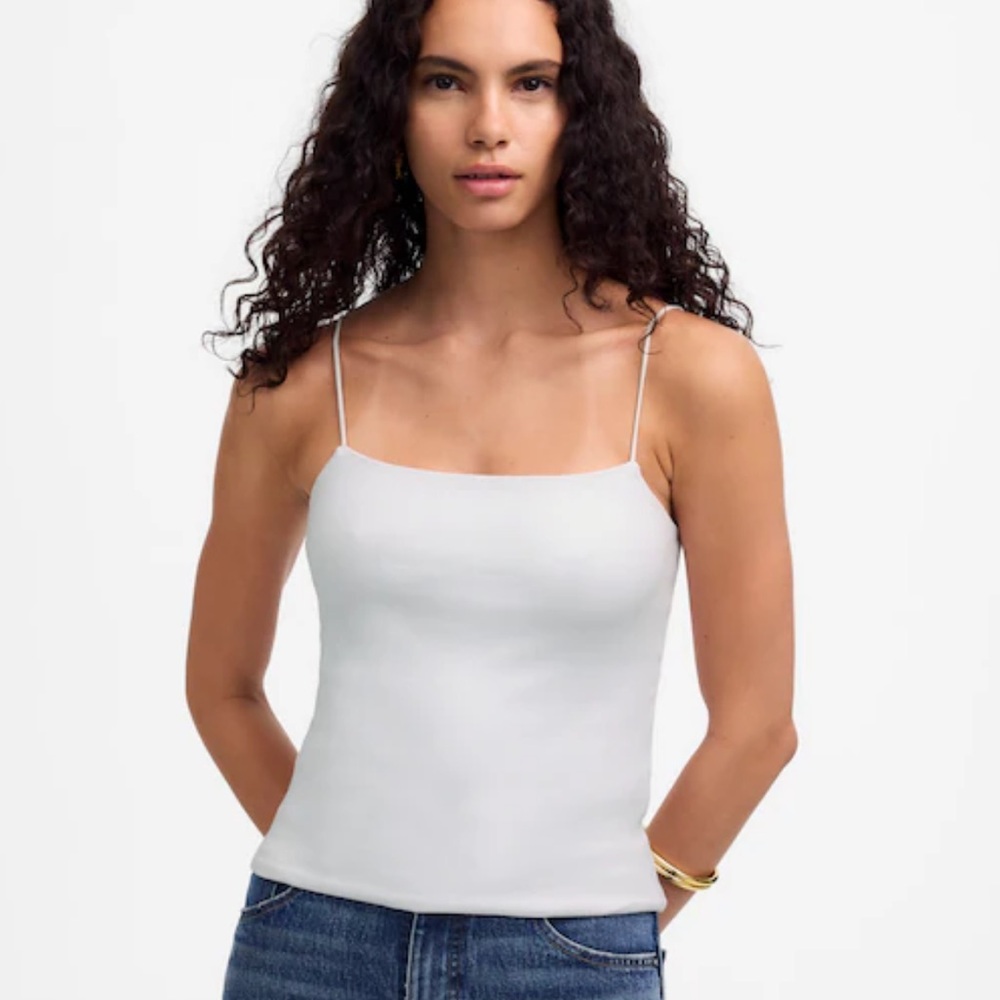 NEW MADEWELL White Squareneck‎ Tank Top Ribbed Spaghetti Straps Cropped size XL